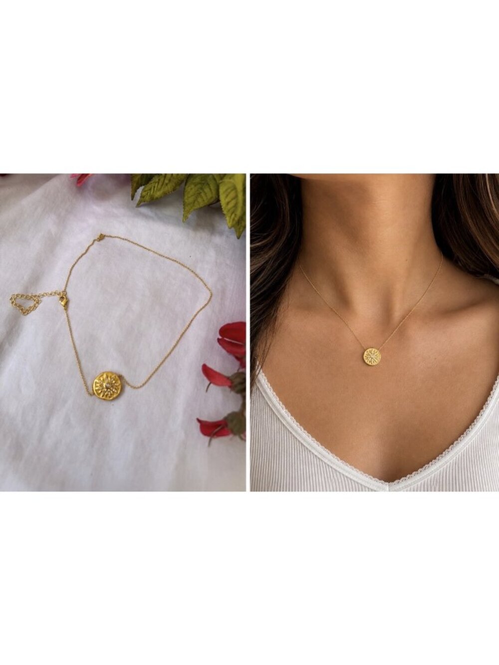 Sequin Nordstrom Goldtone CZ Sun Medallion Charm Necklace Dainty Chain NEW